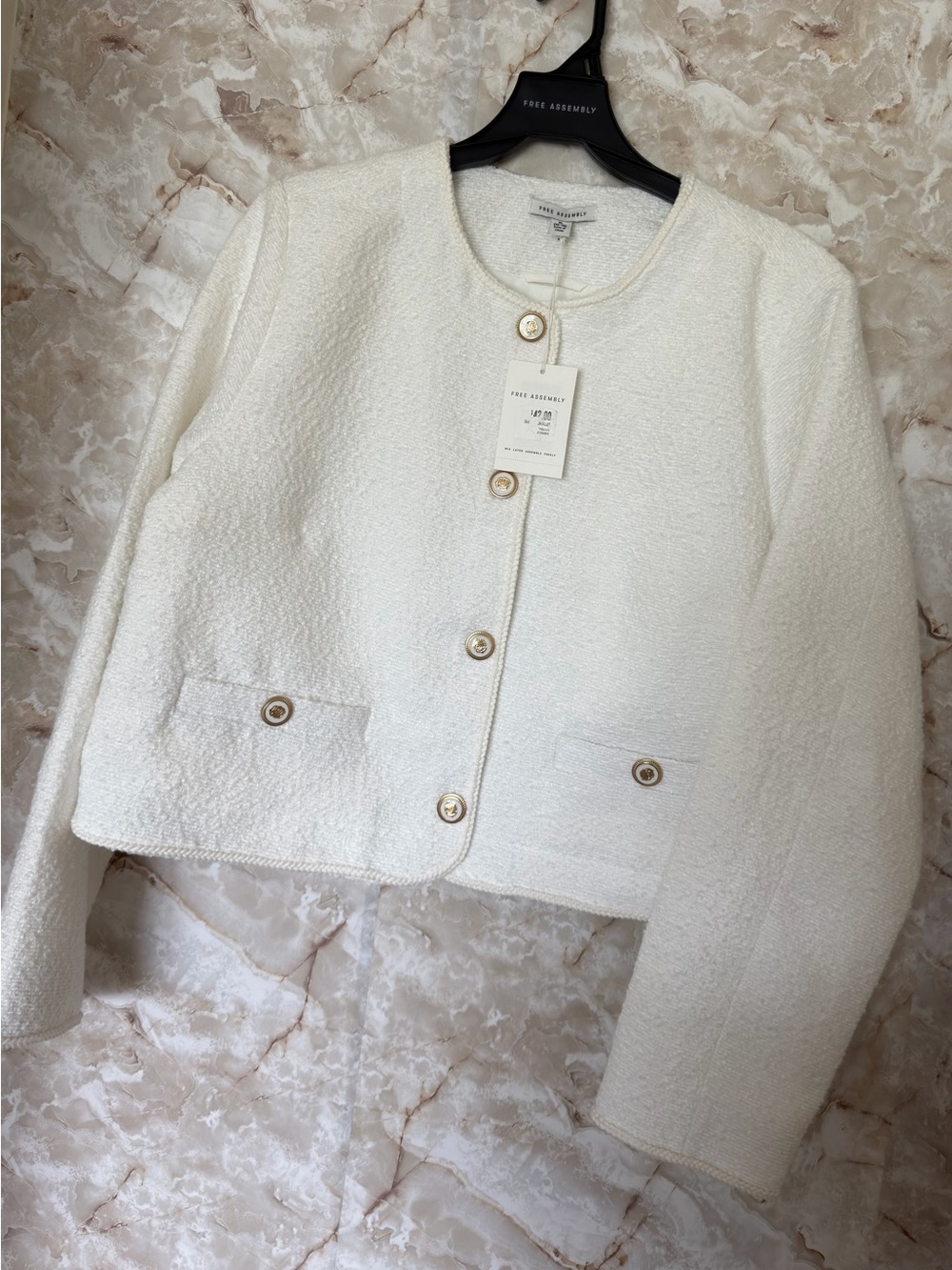 Women's Cream Bouclé Button Jacket